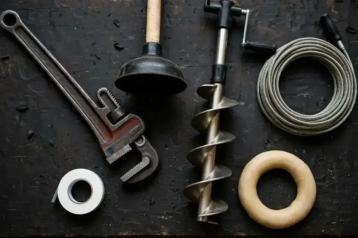 Illustrative close-up of a toilet repair inspection